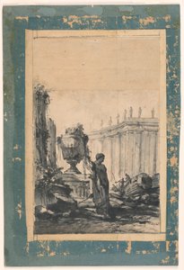 Dibujo, Fantasía Arquitectónica con Jarrón, Herma y Columnata, mediados del siglo XVIII