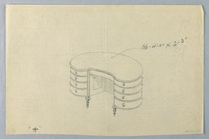 Dibujo, Diseño para Mesa de Escritura en Forma de Riñón A con Ocho Cajones