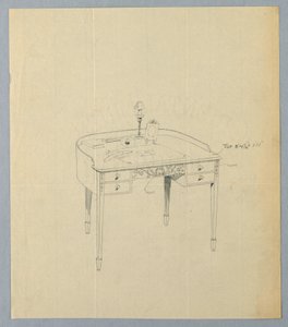 Dibujo, Diseño para Mesa de Escritura Semicircular con Panel Tallado Ornamental en el Centro Frontal