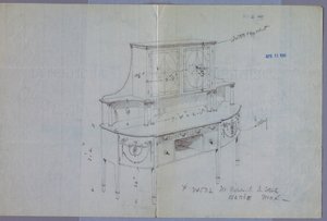 Dibujo, diseño para aparador con gabinete de puerta de vidrio arriba