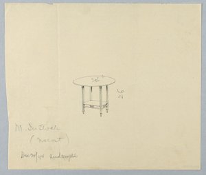 Dibujo, Diseño para una Mesa Redonda Pequeña con Friso Tallado en Estante