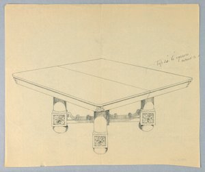 Dibujo, Diseño para una Mesa de Comedor Rectangular con Pies de Bola