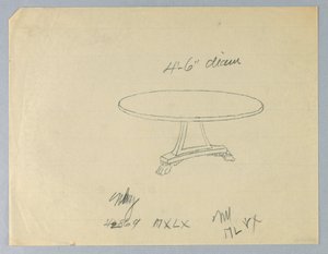Dibujo, Diseño para una Mesa Redonda sobre una Base Triangular