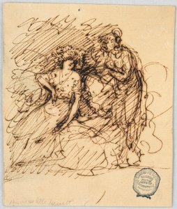 Dibujo, Boceto figurativo con una niña sentada conversando con una niña de pie