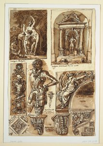 Dibujo, Hojas de estudios después de monumentos boloñeses, 1811-14 de Unbekannt