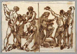 El juicio de Salomón; El desollamiento de Marsias, ca. 1820 de Unbekannt