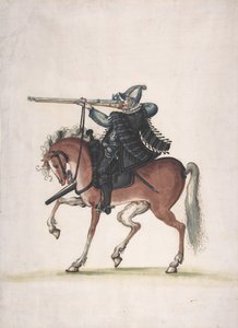 Dibujo de un soldado arcabucero montado a caballo de Unbekannt