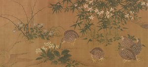 Patos, flores y codornices, dinastía Ming, 1368-1644 de Unbekannt
