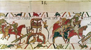 El Duque Conan huye de Dol con los caballeros del Duque Guillermo en persecución, Tapiz de Bayeux de Unbekannt