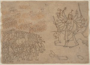 Durga Confronta al Ejército del Demonio Chikshura: Escena del Devi Mahatmya de Unbekannt