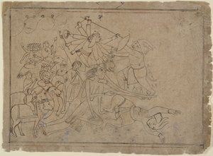 Durga, Kali y las Matrikas luchan contra el demonio Raktabija: Escena del Devi Mahatmya, ca. 1780 de Unbekannt