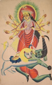 Durga matando al demonio Mahisha, 1800s de Unbekannt