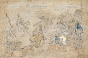 Durga y Kali se acercan a los ejércitos reunidos de Chanda y Munda, ca. 1780 de Unbekannt