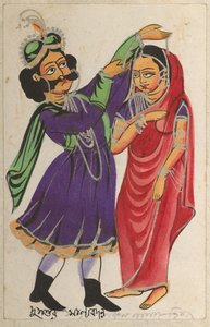 Dusmanta colocando una guirnalda a Shakumtala, 1800s de Unbekannt