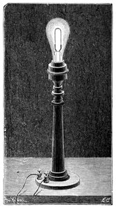 Globo de luz incandescente de Edison en una lámpara de mesa, 1891 de Unbekannt