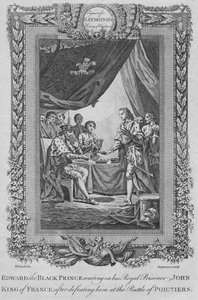 Eduardo el Príncipe Negro atendiendo a su prisionero real Juan, Rey de Francia de Unbekannt