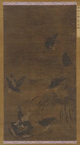 Ocho pájaros Mynah con bambú y orquídeas, dinastía Ming, siglo XVI de Unbekannt