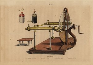 Máquina eléctrica, pila voltaica, frasco de Leyden y taburete eléctrico de Unbekannt