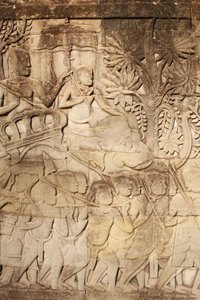 Elefantes y guerreros, Escultura en relieve en la Galería Exterior Este en Bayon, Siem Reap, Camboya de Unbekannt