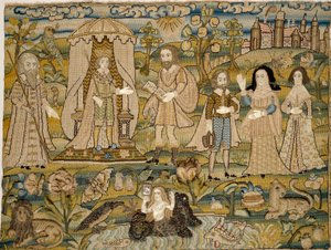 Imagen bordada: La proclamación de Salomón, mediados del siglo XVII