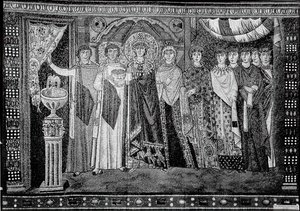 Emperatriz Teodora y miembros de su corte, Bizantino, principios del siglo XX original fechado en el siglo VI de Unbekannt