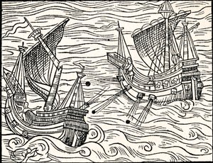 Enfrentamiento Entre Dos Barcos Mercantes Frente a la Costa de Islandia de Unbekannt