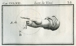 Estudio sobre la percepción de los dedos de una mano en movimiento. Grabado de “Tratado de la pintura” de Leonardo da Vinci (1452-1519). “Trattato della pittura di Lionardo da Vinci,” Milán, Società tipografica de Unbekannt
