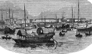 Fábricas europeas en Cantón Guangzhou, China, c1875