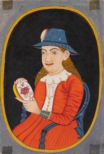 Mujer europea, probablemente holandesa, sosteniendo una caja esmaltada, siglo XVIII-XIX