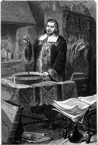 Evangelista Torricelli, físico italiano, inventando el barómetro de mercurio, 1643 1873 de Unbekannt