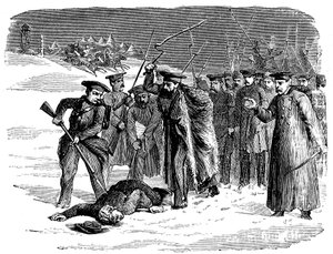 Prisionero ruso exiliado siendo disciplinado, 1874