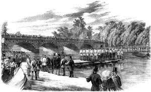 Experimentos con el puente de pontones del Capitán Fowkes en el Serpentine, Hyde Park, Londres, 1860 de Unbekannt