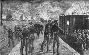 Explosión en la estación de tren de El Cairo: Estallido de proyectiles y municiones, c. 1882-85 de Unbekannt