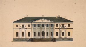Fachada de la casa en la finca Golitsyn Petrovo-Dalneye, Primer cuarto del siglo XIX
