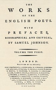 Facsímil de la portada de la primera edición de Las Obras de los Poetas Ingleses, que contiene Johnsons