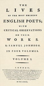 Facsímil de la portada reducida de Vidas de los poetas de Johnson - reeditado en forma separada
