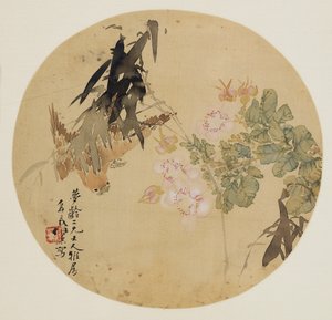Pintura de Abanico - Flor y Pájaro, siglo XIX de Unbekannt