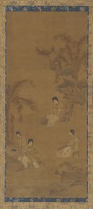 Músicas femeninas en un jardín bajo palmas de plátano, dinastía Ming, 1368-1644