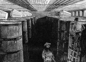 Bodega de fermentación en una cervecería americana, 1885