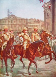 El mariscal de campo Roberts aliviando el sitio de Kimberley, Guerra de los Bóeres, Sudáfrica, 1900