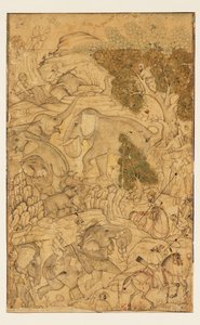 Figuras capturando elefantes salvajes, finales del siglo XVI - principios del siglo XVII