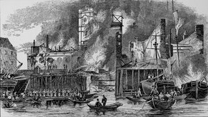 Incendio en Toppings Wharf, London Bridge, 1843, c1843, 1912 de Unbekannt