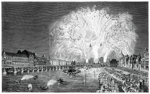 Fuegos artificiales en el puente, París, 1754, 1885 de Unbekannt