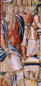 Tapiz flamenco. Serie La Historia de Aníbal. Juramento de Aníbal. Primer tapiz de la serie. Cartones maestro anónimo de los Países Bajos. Manufactura talleres de Bruselas. Ca 1570. Tela lana y seda de Unbekannt