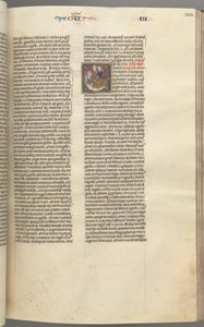 Fol. 123r, Reyes III, inicial historiada E, un asistente trayendo a Abisag a David..., c. 1275-1300 de Unbekannt