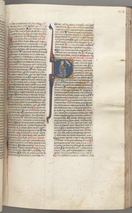 Fol. 218r, Salmo 26, inicial historiada D, David arrodillado señalando sus ojos, el busto de Dios... de Unbekannt