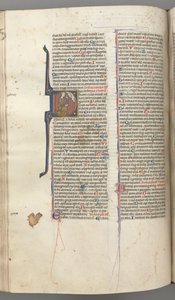 Fol. 220v, Salmo 38, inicial historiada D, David arrodillado, gesticulando hacia el busto de Dios arriba, c. 1 de Unbekannt