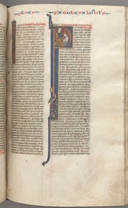 Fol. 238r, Proverbios, inicial historiada P, Salomón instruyendo a Roboam, c. 1275-1300