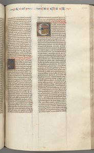 Fol. 320r, Ezequiel, inicial historiada E, un Ezequiel durmiente con su visión de las cuatro bestias