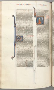 Fol. 354v, Amós, inicial historiada V, Amós arrodillado en oración, busto de Dios arriba de Unbekannt
